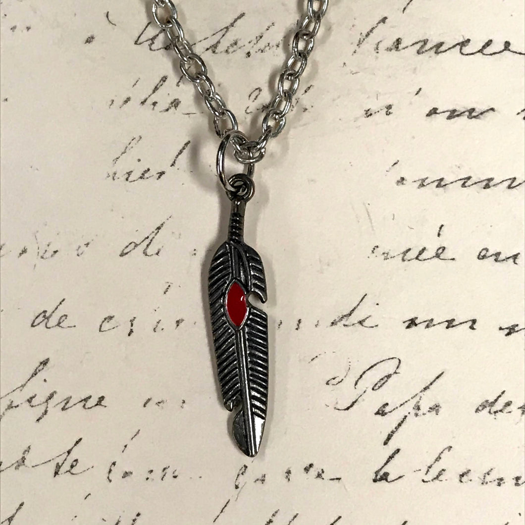 Feather with Enamel Accent Charm Necklace