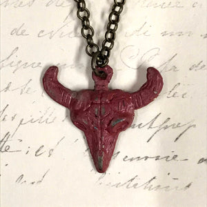 Flat Steer Skull Charm Necklace