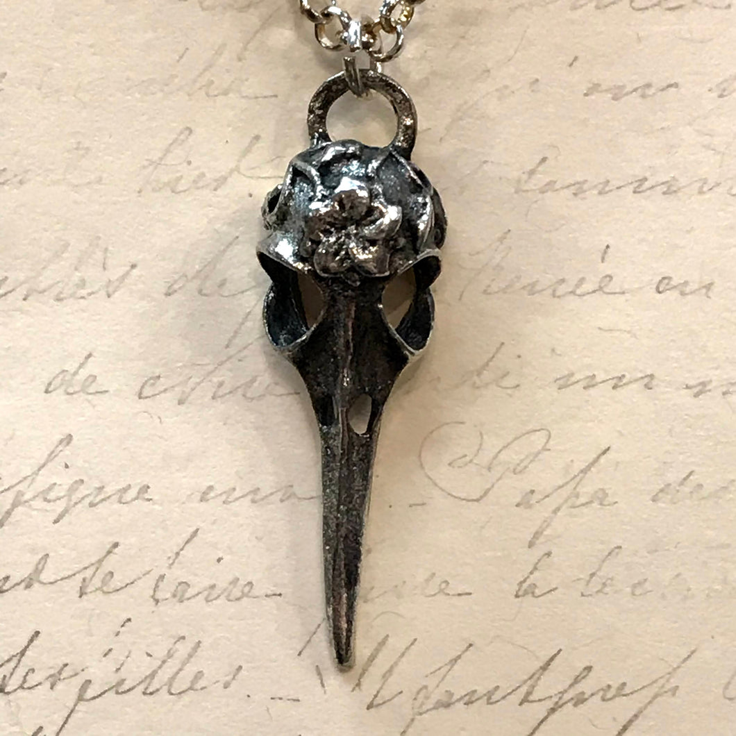 Floral Corvid Skull Charm Necklaces