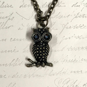 Gem Eyed Owl Charm Necklace