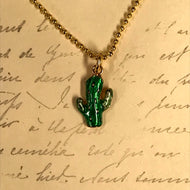 Green Brushed Saguaro Cactus Charm Necklace