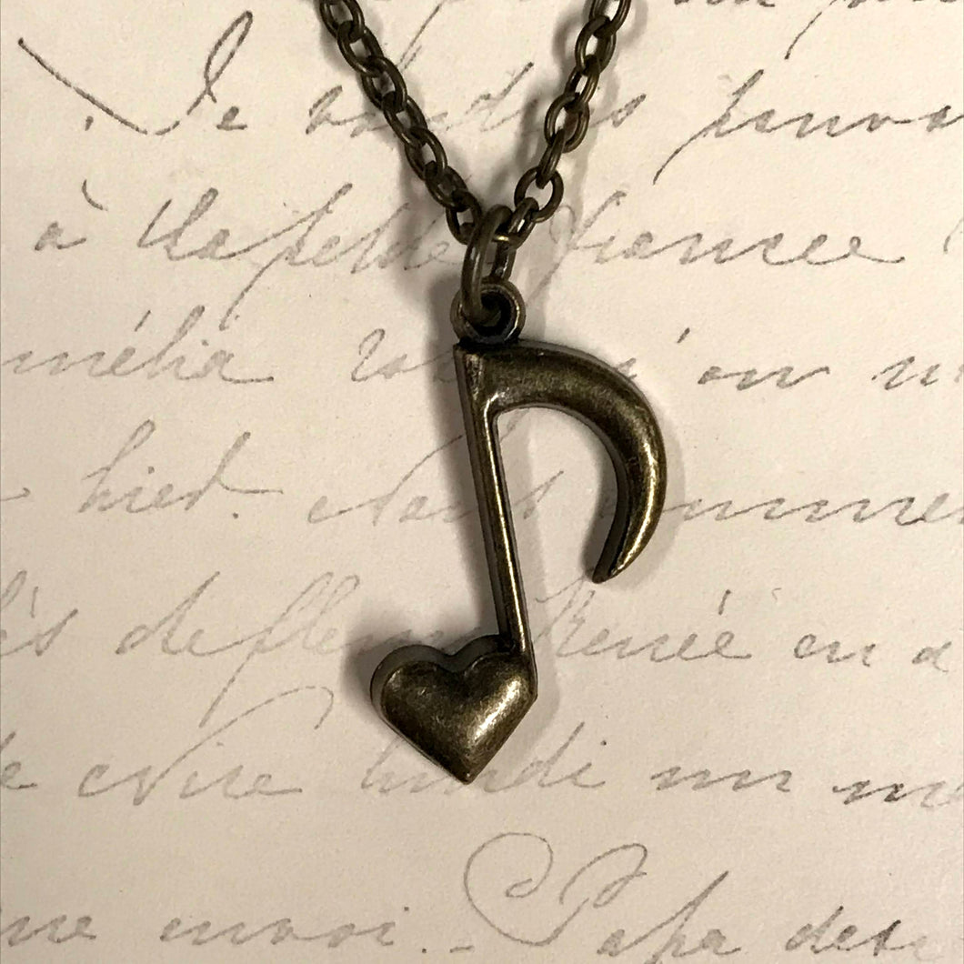 Heart Music Note Charm Necklace