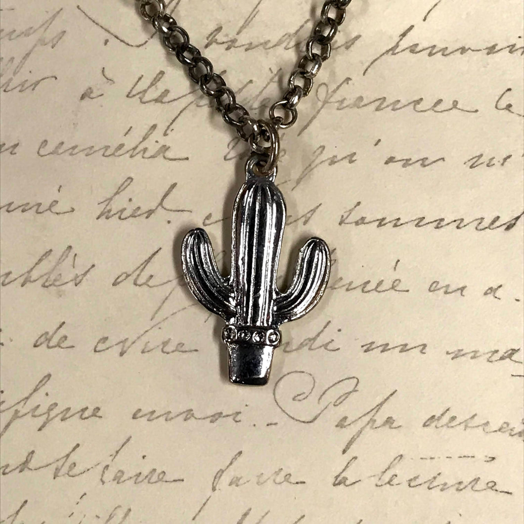 Potted Double Armed Saguaro Charm Necklace