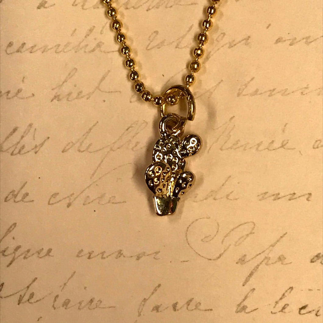 Potted Prickly Pear Cactus Charm Necklace