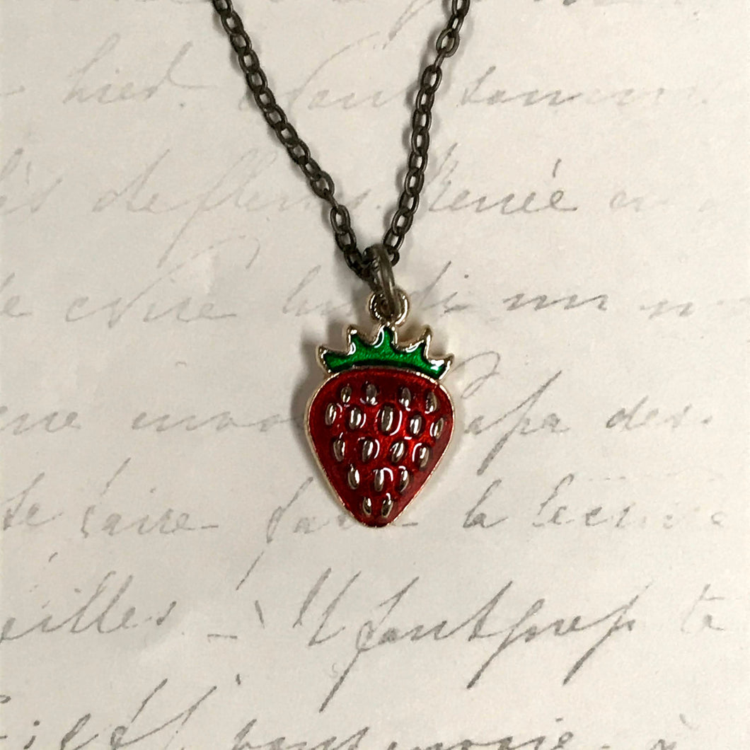 Strawberry Enamel Charm Necklace