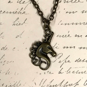 Swirly Maned Unicorn Charm Necklace