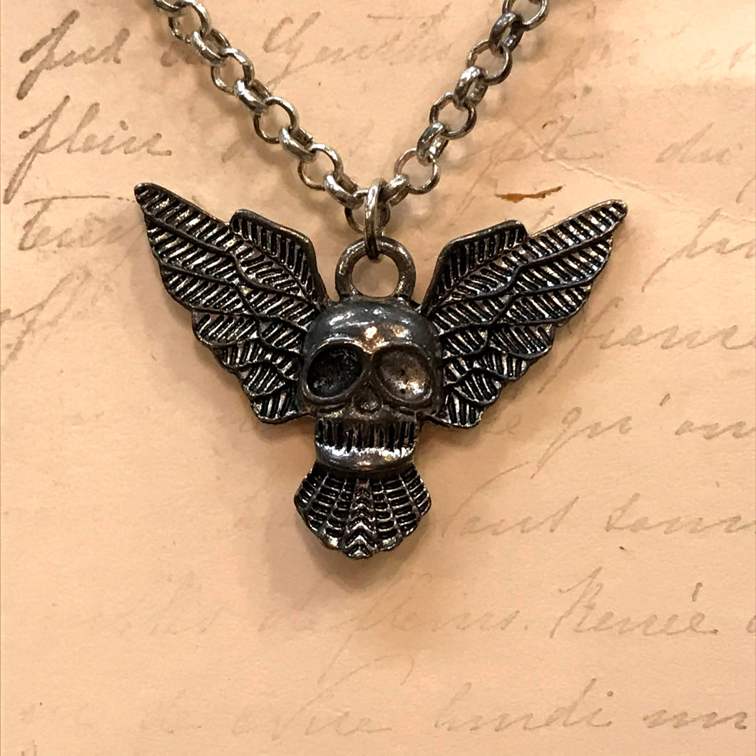 Winged Skull Charm Necklace