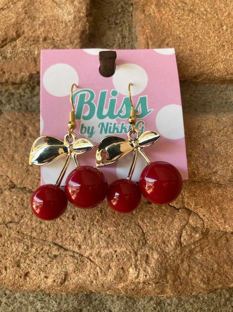 Cherries with Gold Leaves Earrings