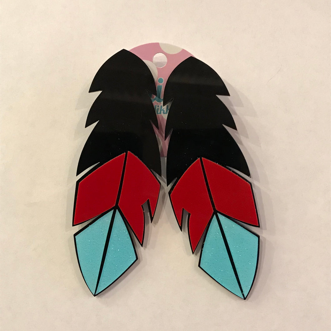 Black Feather Acrylic Statement Earrings