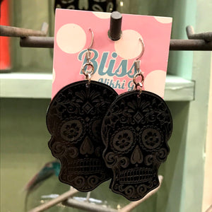Etched Sugar Skull Acrylic Statement Earrings