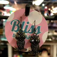Gem Eyed Owl Charm Earrings