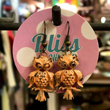 Load image into Gallery viewer, Gem Eyed Perched Owl Charm Earrings
