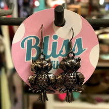 Load image into Gallery viewer, Gem Eyed Perched Owl Charm Earrings
