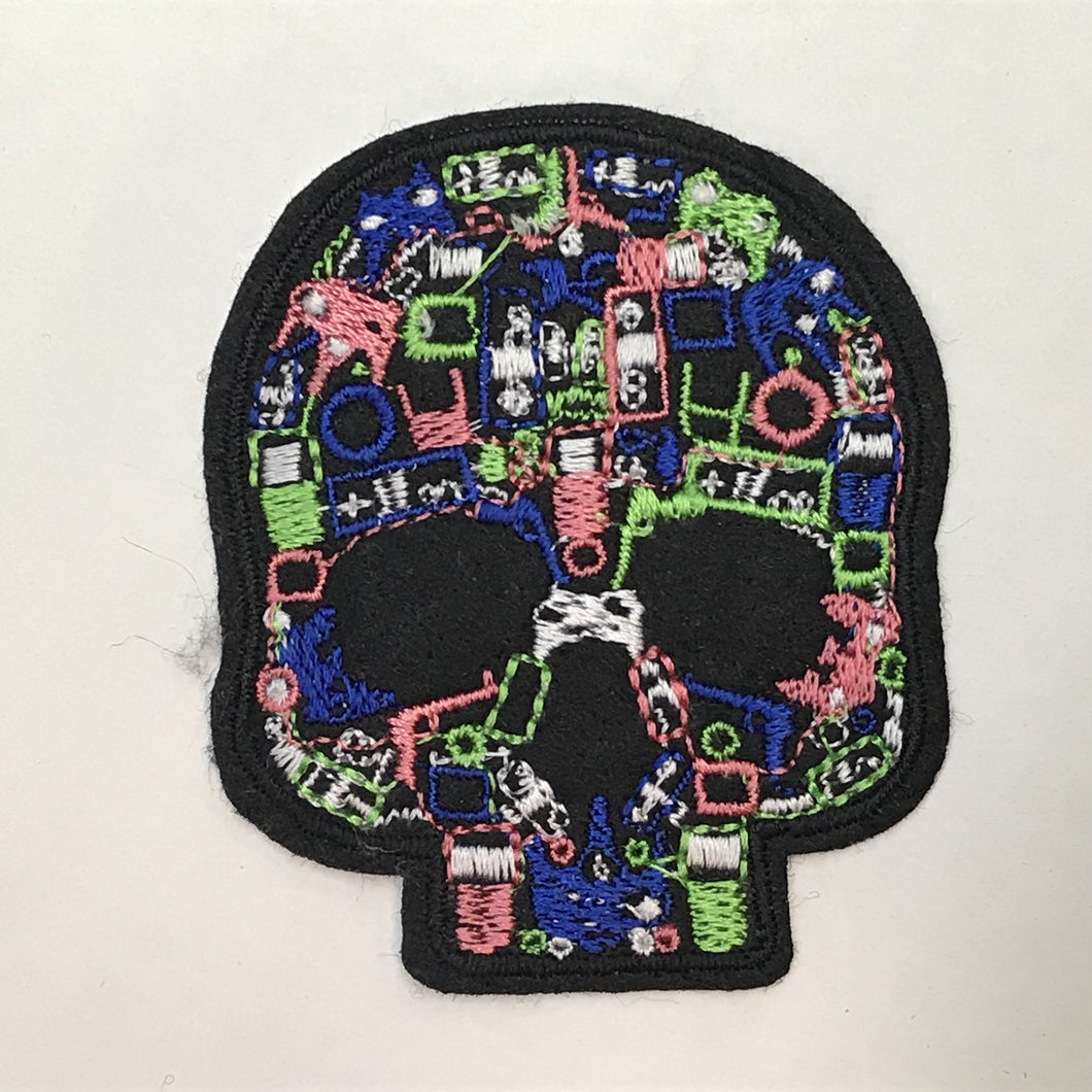 Black Skull with Geometric Pattern Patch