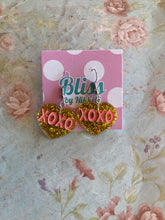 Load image into Gallery viewer, Glitter Candy XOXO Hearts Resin Earrings- More Colors Available!
