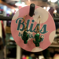 Green Enameled Cactus Charm Earrings