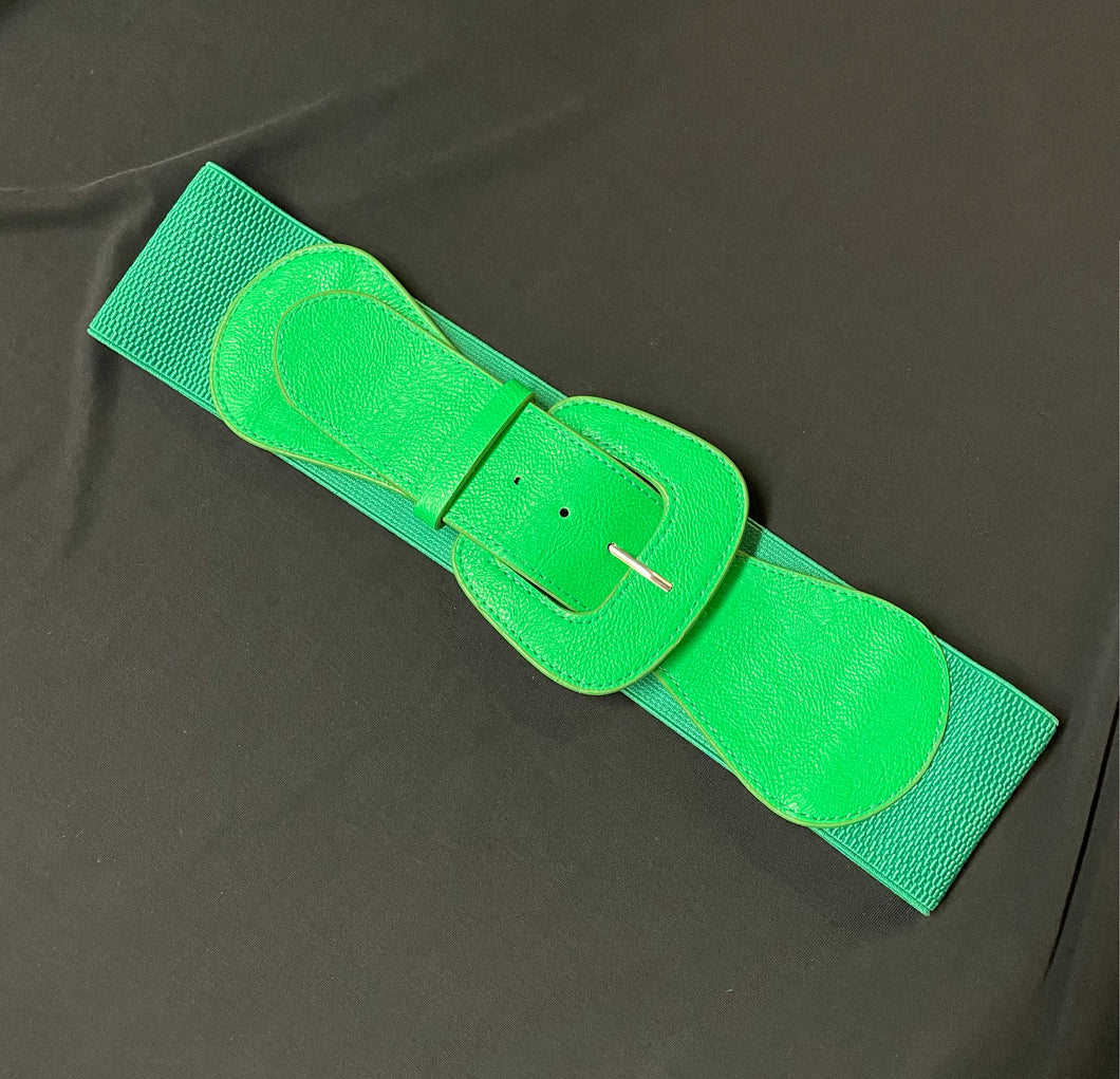 Green Buckled Wide Elastic Stretch Belt