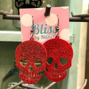 Heart-Eyed Skull Acrylic Statement Earrings