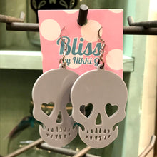 Load image into Gallery viewer, Heart-Eyed Skull Acrylic Statement Earrings
