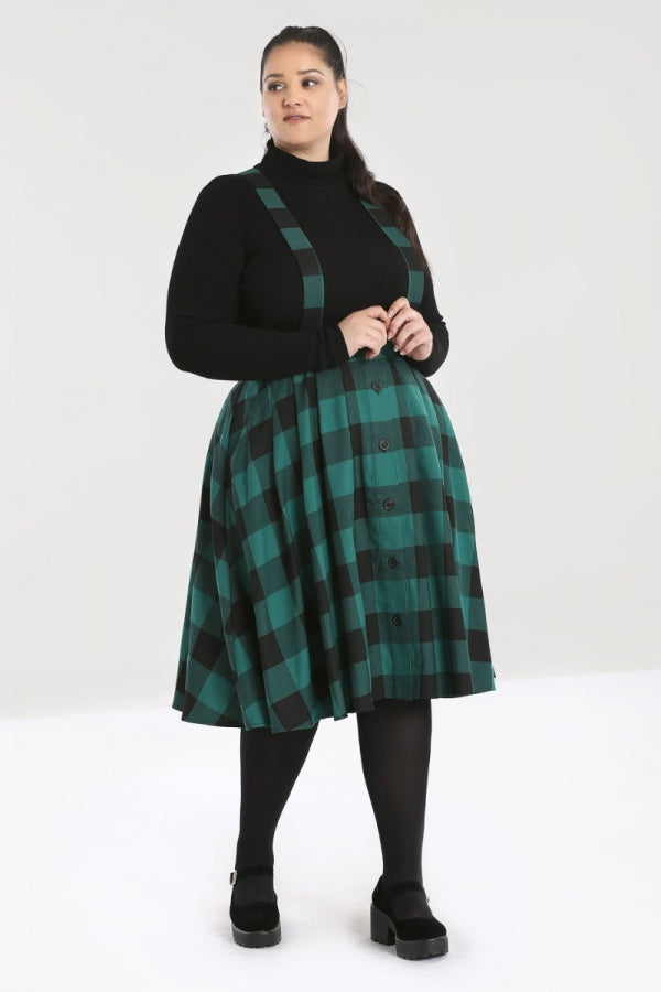 Green and Black Tartan Teen Spirit Pinafore Skirt