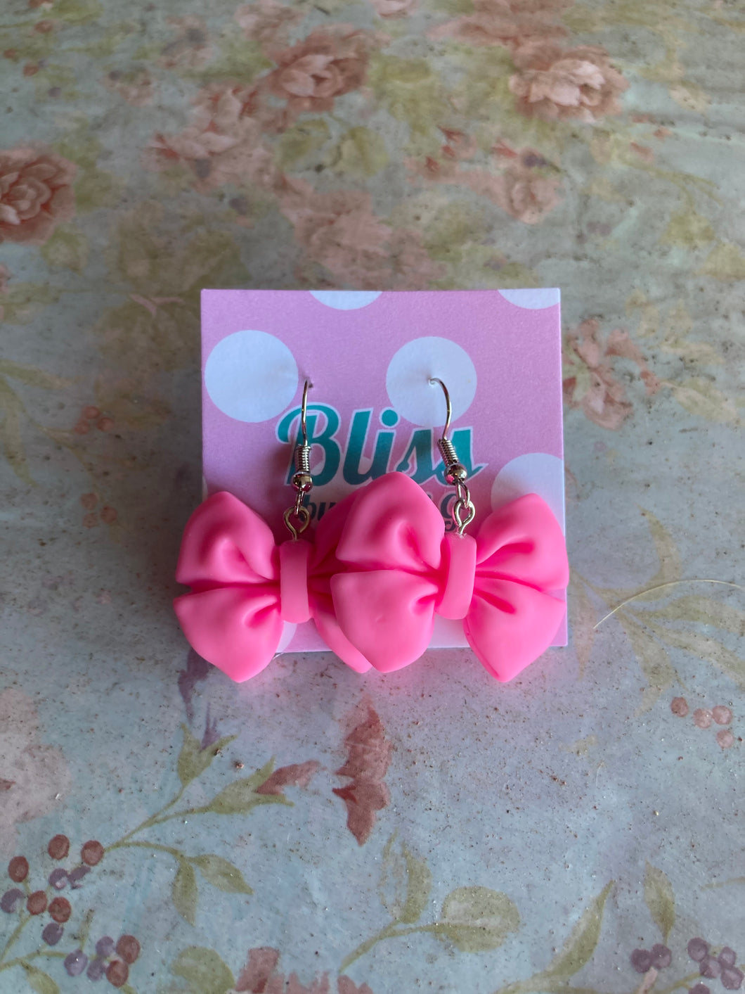 Pink Bow Dangly Earrings