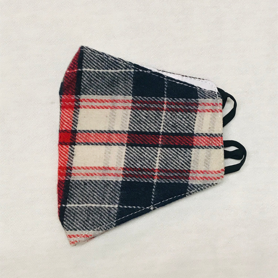 Red, Navy, and White Plaid Adjustable Face Mask