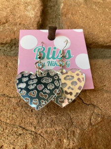 Metallic Cheetah Heart Acrylic Earrings- More Colors Available!