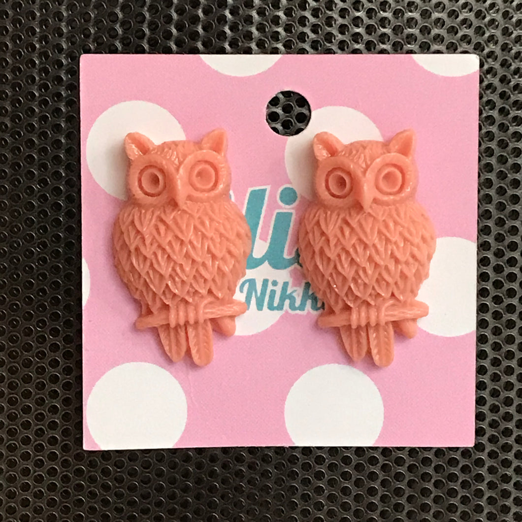 Peach Large Owl Stud Earrings