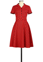 Load image into Gallery viewer, Red with Black Polka Dots Collared Dress- Size Large LAST ONE!
