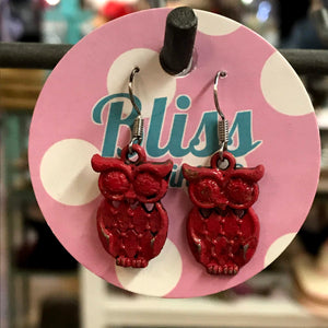 Quilted Owl Charm Earrings