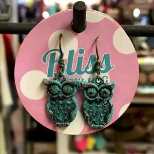 Quilted Owl Charm Earrings