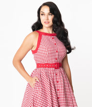Load image into Gallery viewer, Red and White Gingham Maxine Swing Dress
