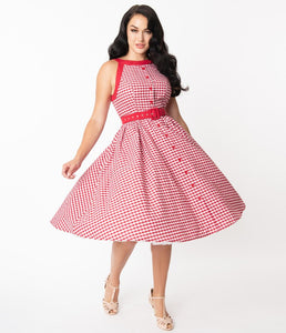 Red and White Gingham Maxine Swing Dress