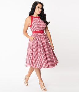 Red and White Gingham Maxine Swing Dress