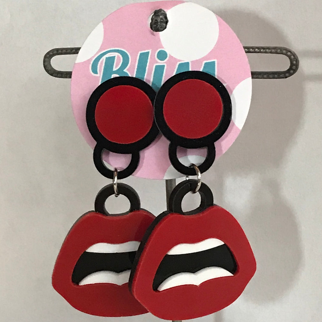 Red Open Mouth Acrylic Statement Earrings