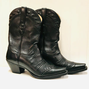 Black Chunky Heel Cowboy Boots