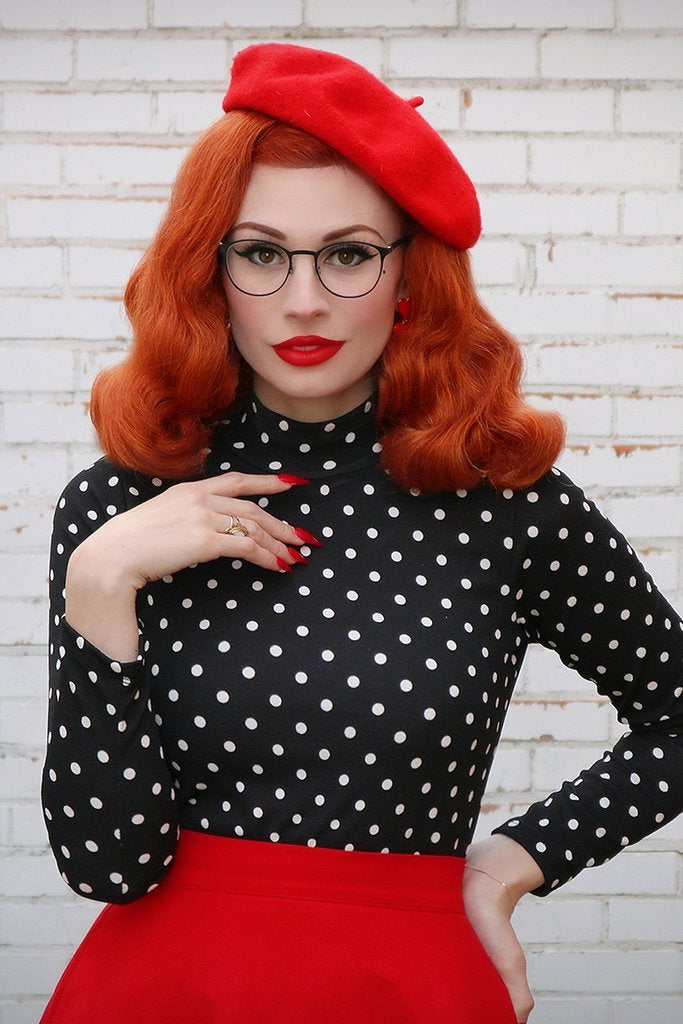 Red and white spotty top discount