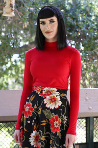 Red Long Sleeve Mock Neck Top