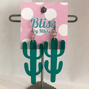 Saguaro Cactus Crystal Acrylic Statement Earrings