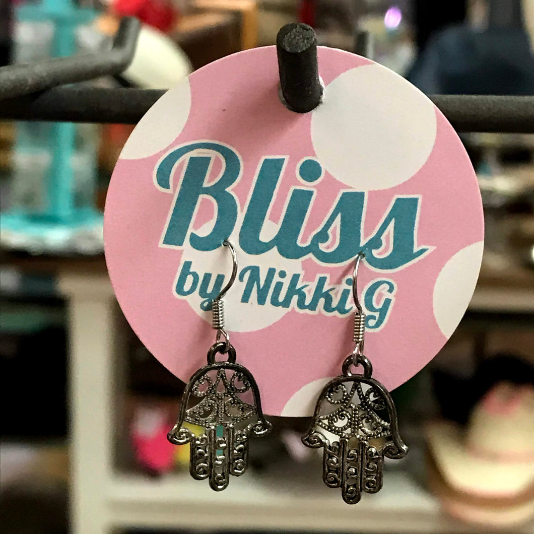 Small Swirly Hamsa Hand Charm Earrings