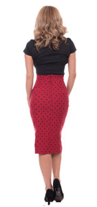 Red with Black Polka Dot Pencil Skirt