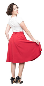 Red with Black Buttons High Waist Thrills Swing Skirt