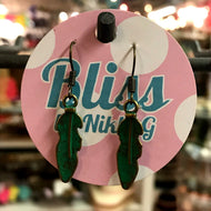 Teal Feather Charm Earrings