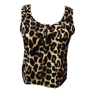 Leopard Print Sleeveless Top with Button Accents