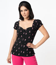 Load image into Gallery viewer, Black and Pink Flamingo Sweetheart Loretta Top
