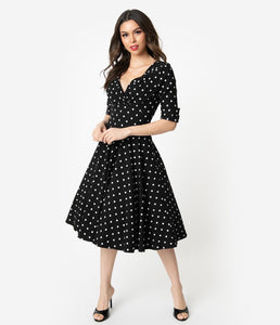 Black and White Dot Delores Swing Dress