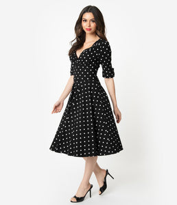 Black and White Dot Delores Swing Dress