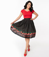Load image into Gallery viewer, Strawberry Patch Black and White Polka Dot Gellar Skirt- LOW INVENTORY
