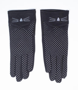 Black Cat Pin Dot Gloves