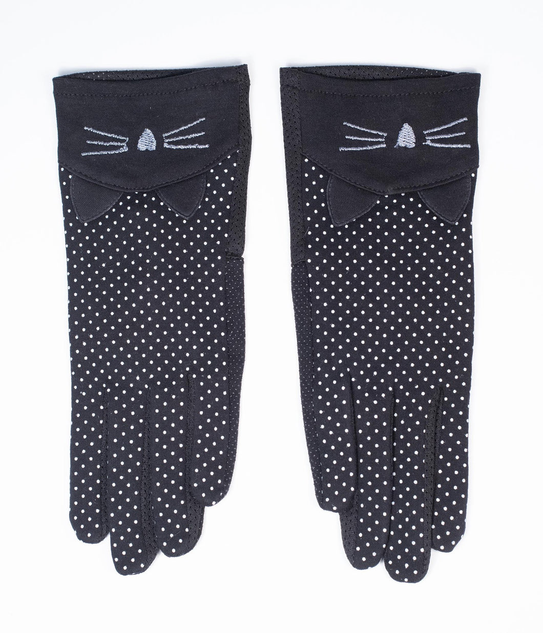 Black Cat Pin Dot Gloves